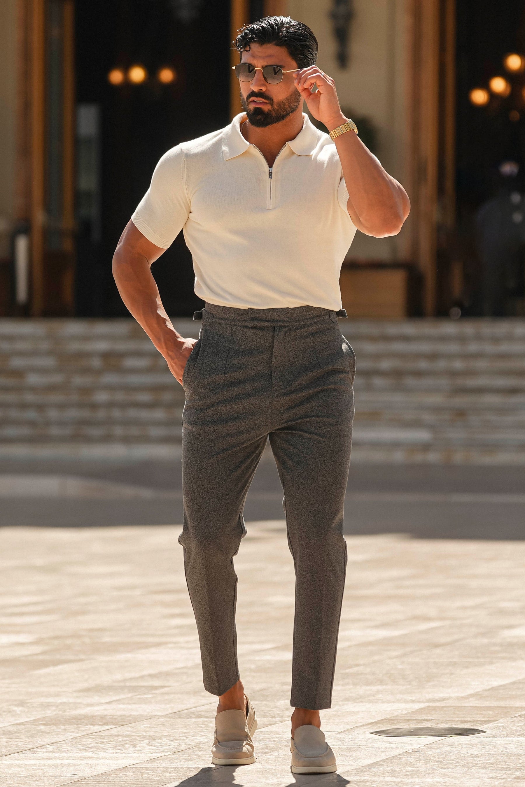 Calça Alfaiataria Amalfi Cinza Chumbo Moda Real